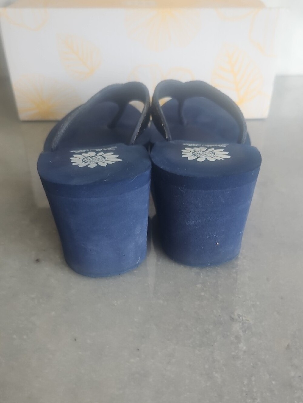 Yellow Box Navy Beaded Wedge Thong Sandals - Picture 6 of 10